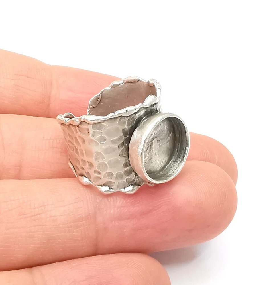 Hammered Ring Setting Resin Ring Blank Cabochon Mounting Adjustable Dried Flower