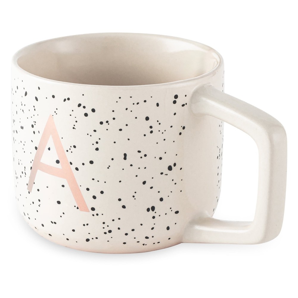 Stoneware Monogram A Mug, White Speckled