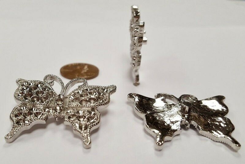 1 Retro Silver Butterfly 30x38mm. Unset Rhinestone Setting Finding E298