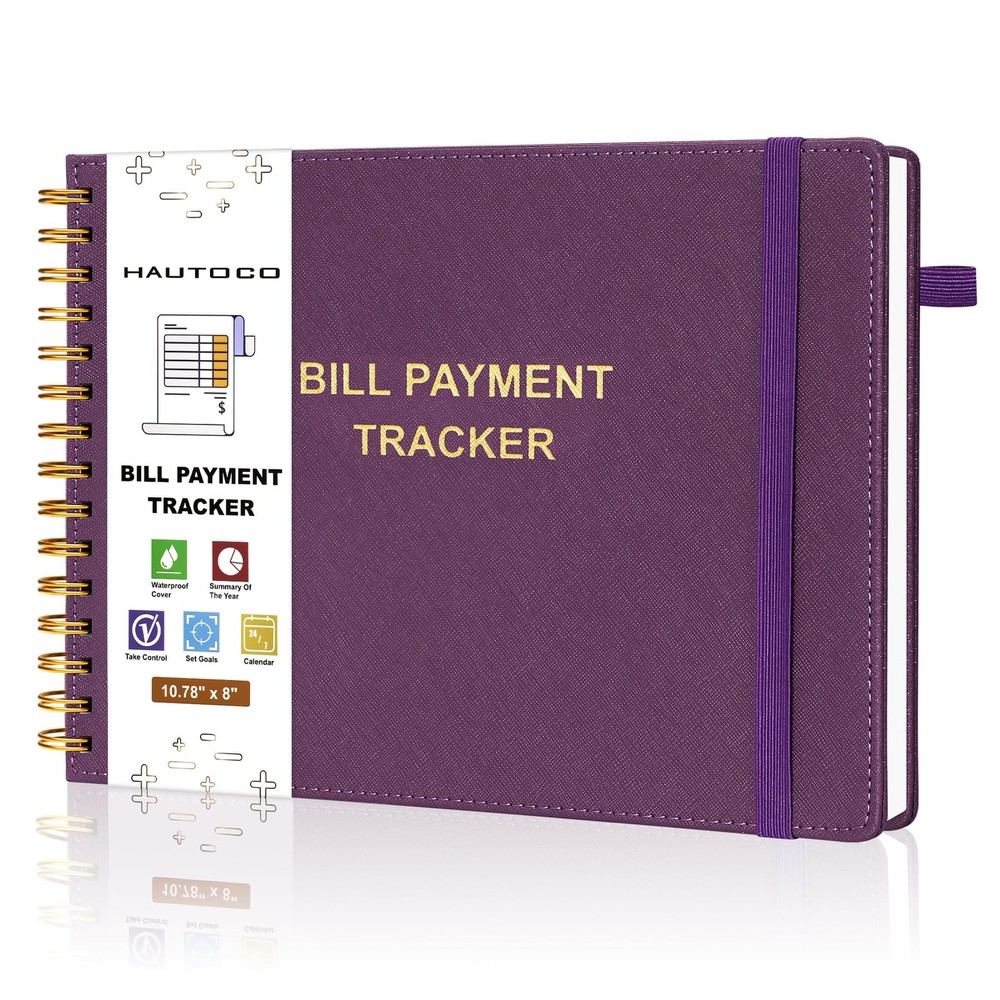 HAUTOCO Hardcover Bill Tracker Notebook Horizontal Monthly Deep Purple