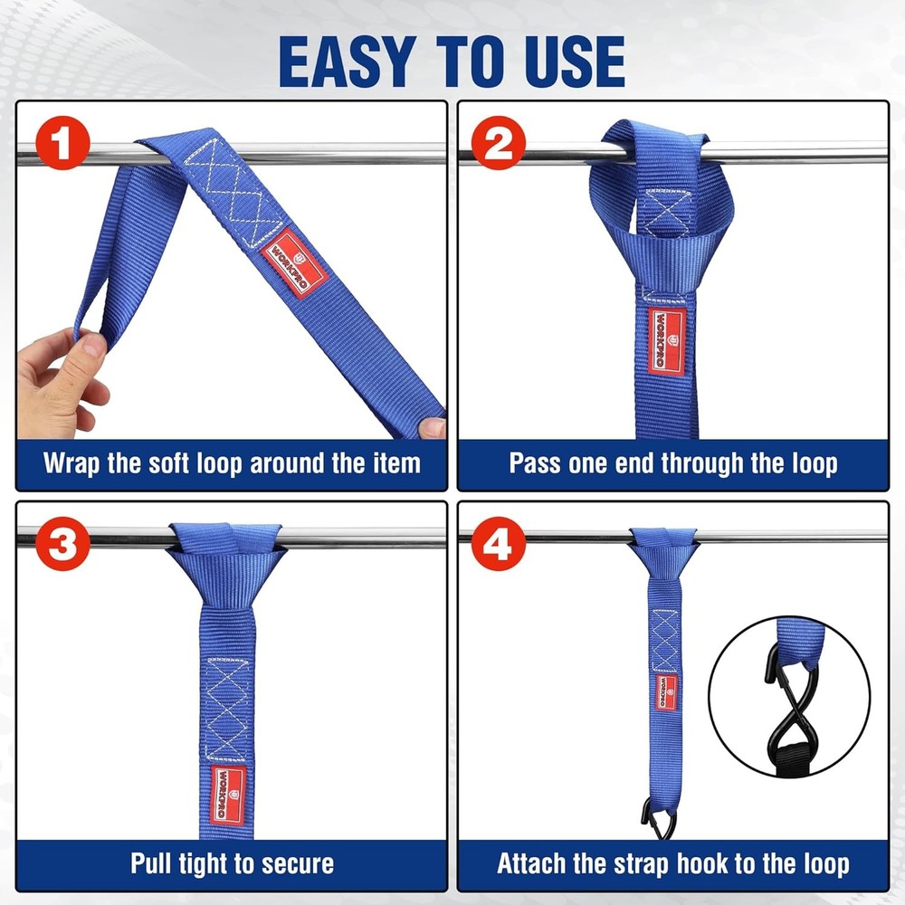 WORKPRO 4x Heavy Duty Soft Loop Tie Down Straps 1.6"x17" 5000lbs Break Strength