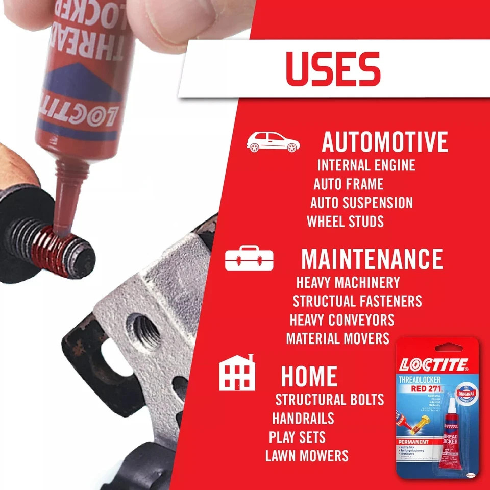 Loctite Threadlocker Red 271 Heavy Duty Adhesive for Large Fasteners 50 mL 10 pc