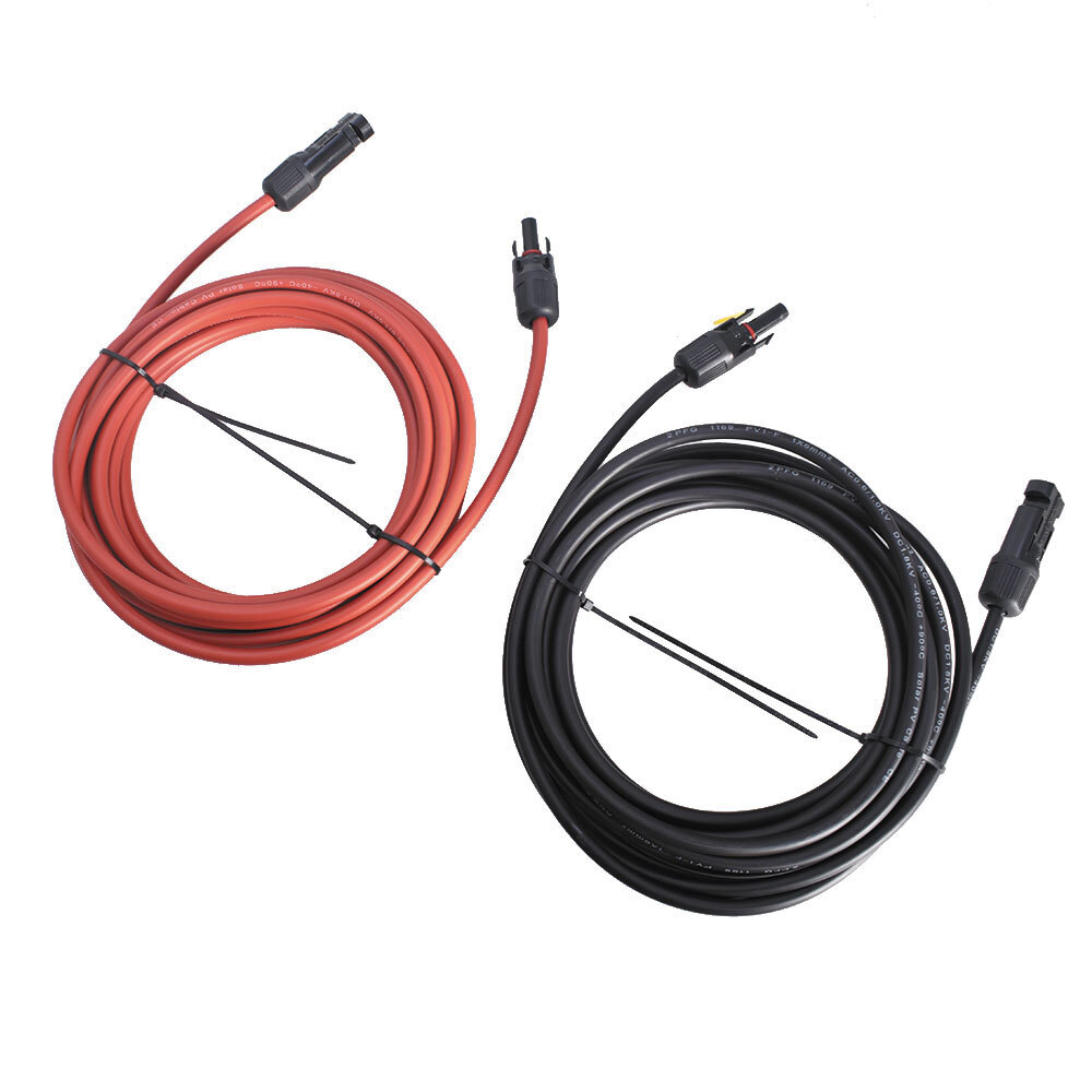 1 Pair Black + Red Solar Panel Extension Cable Wire Connector 12AWG