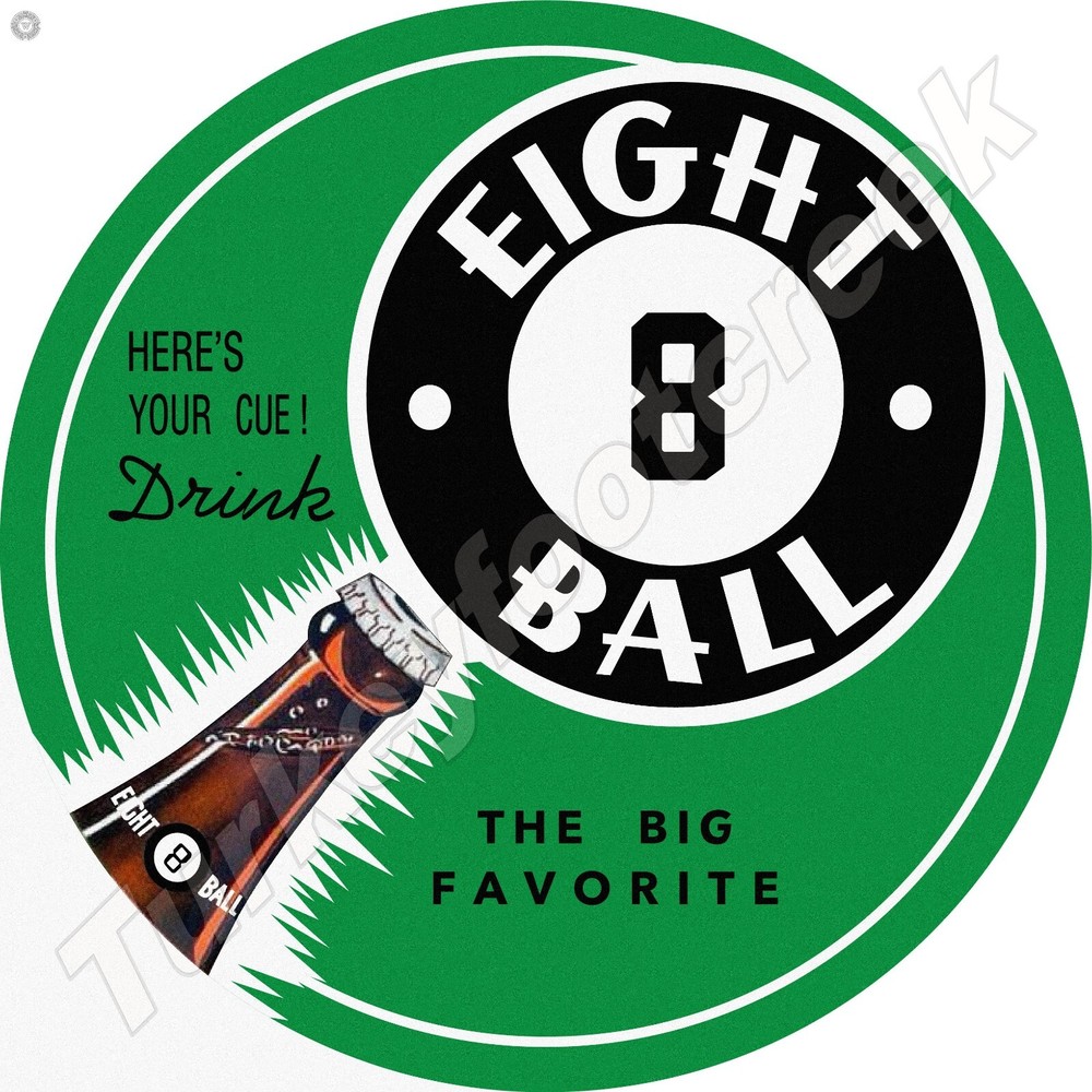 Eight Ball Beverage Round Metal Sign 2 Sizes To Choose From