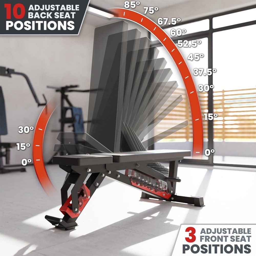 Adjustable Wing Back Workout Bench. Weight Bench for Dumbbell & Barbell Press...