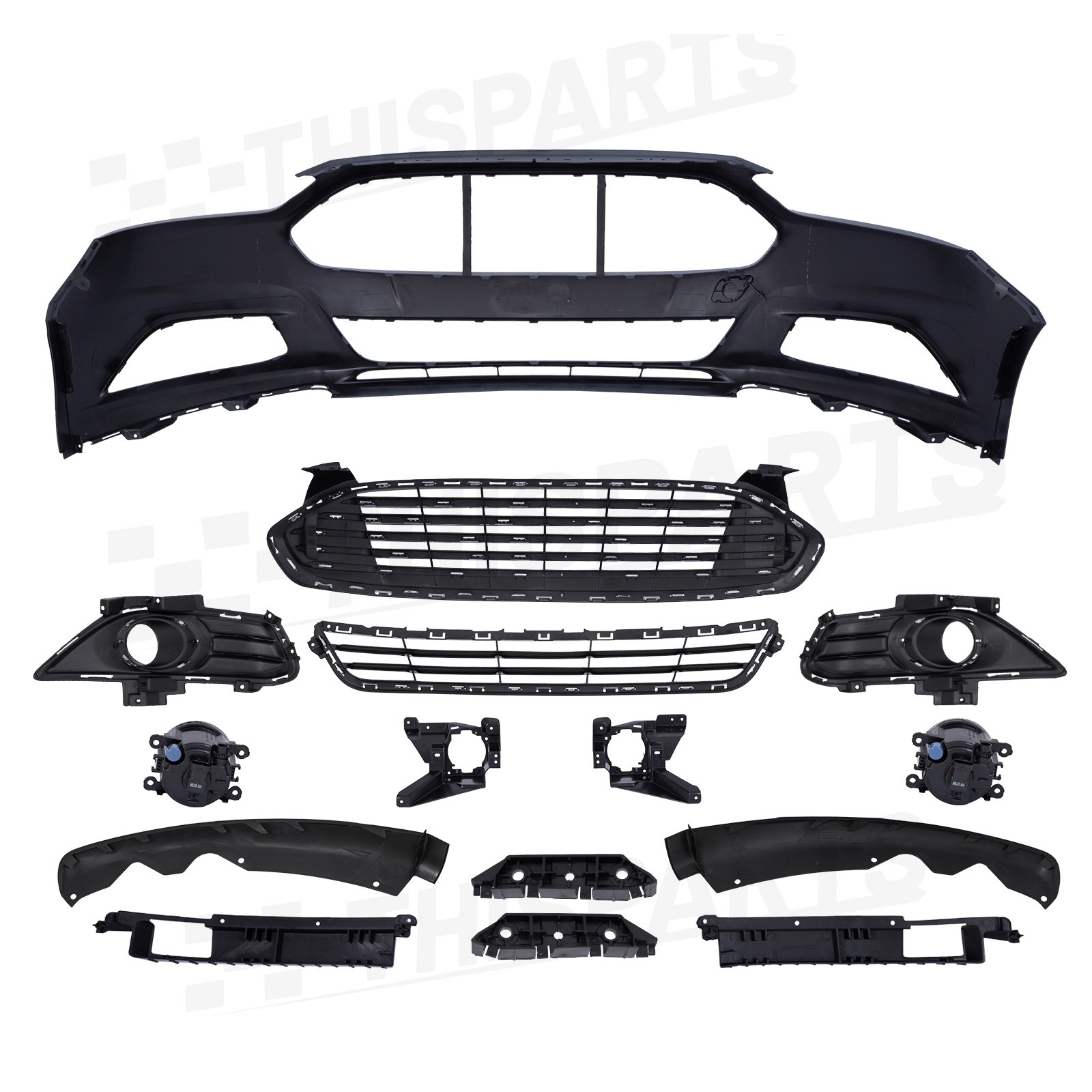 For 2013-2016 Ford Fusion Front Bumper Cover Grille Fog Light w/Chrome Molding