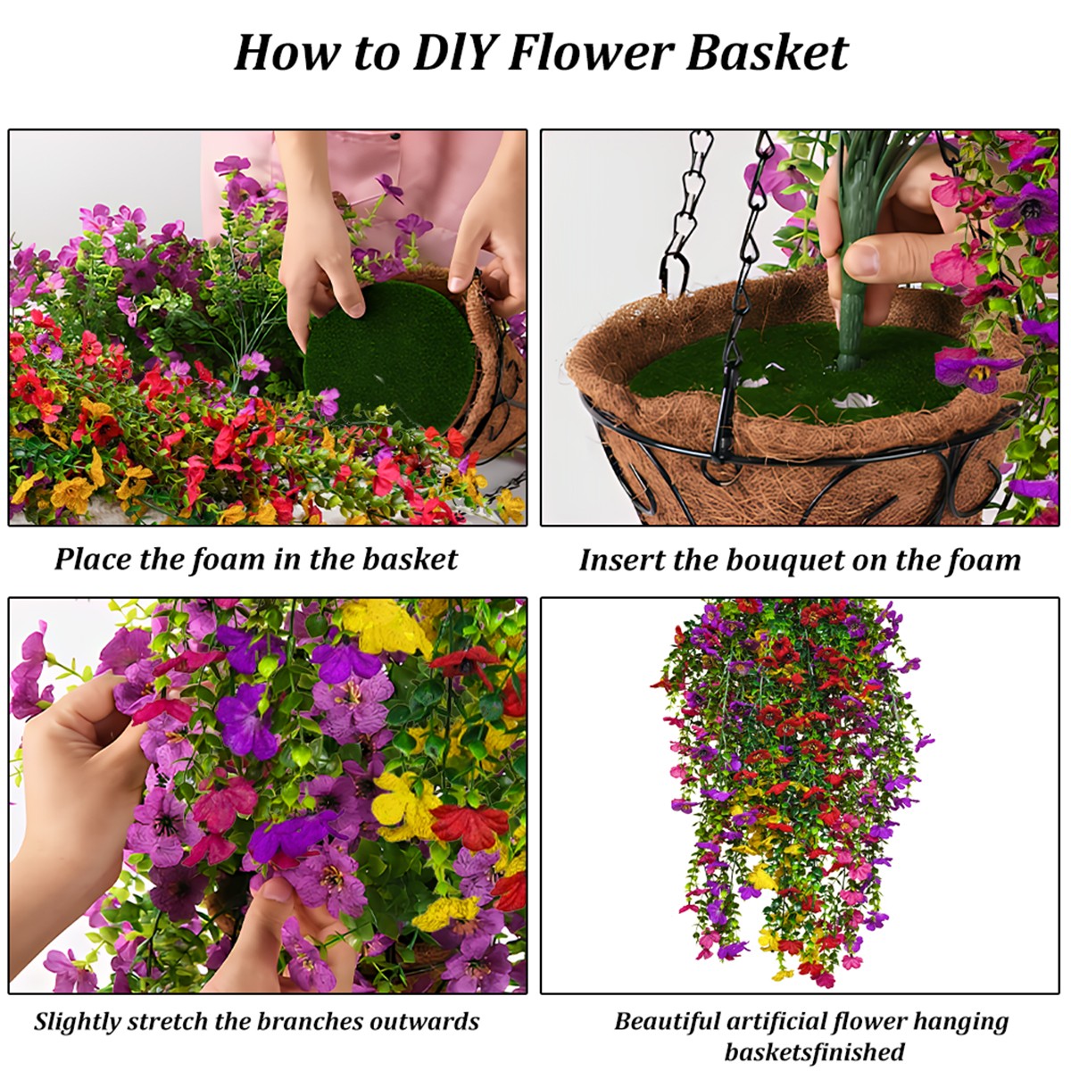 4PCS Artificial Violet Vines UV Resistant Hanging Flowers Plant In/Outdoor Decor