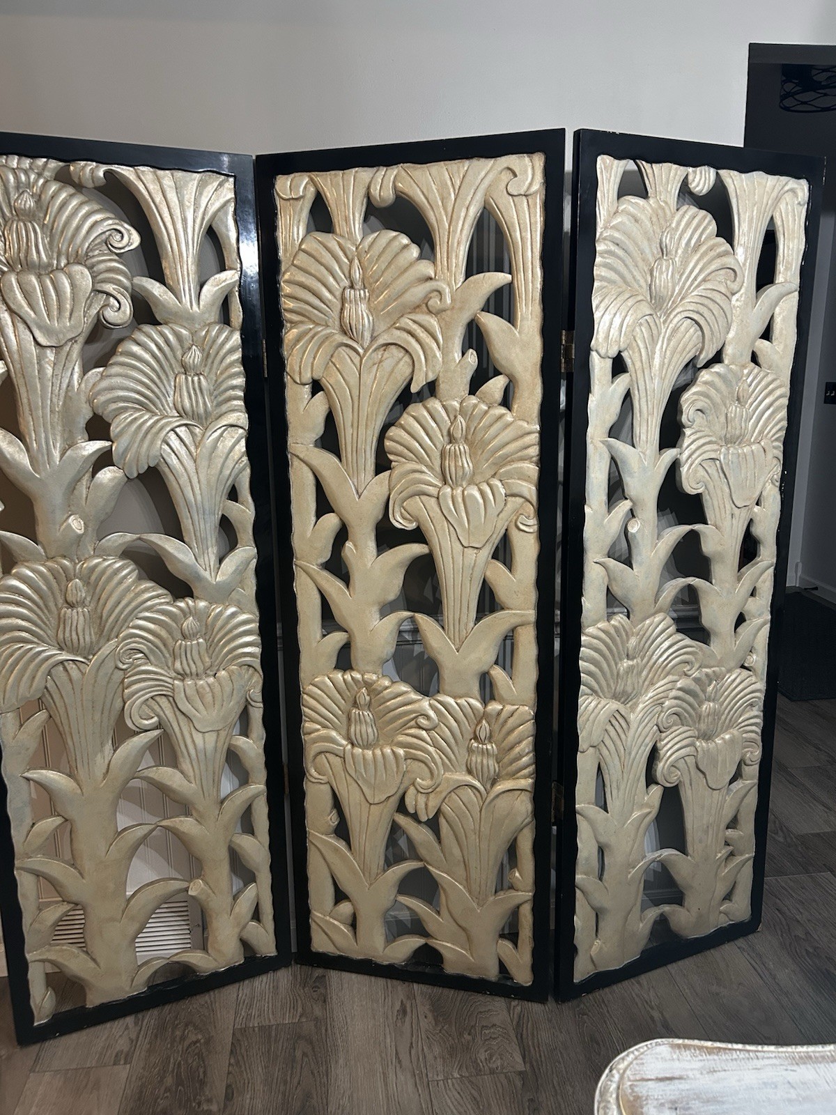 Art Deco Style 3 Panel handcarved solid wood Floral Room Divider Screen heavy
