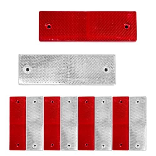 10 PCS Rectangular Safety Reflectors, Plastic Self Adhesive Safety Red+White