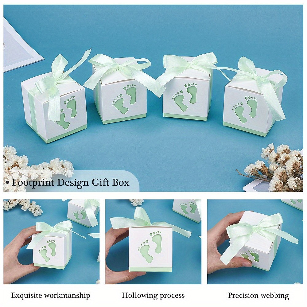 30sets Paper Gift box with Ribbon Folding boxes with Foot Print Pattern Wedding