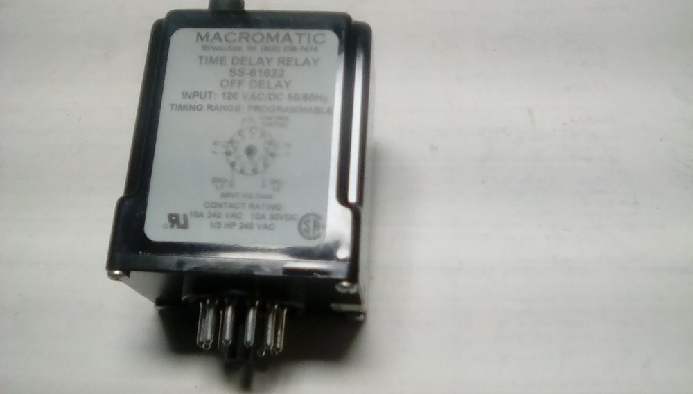 Macromatic SS-61622 Off Delay Relay, Programmable Timing Range, 120 VAC/DC