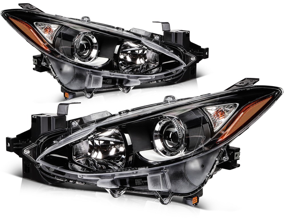 Pair Headlights Assembly Black Left+Right w/Projector For 2014-2016 Mazda 3