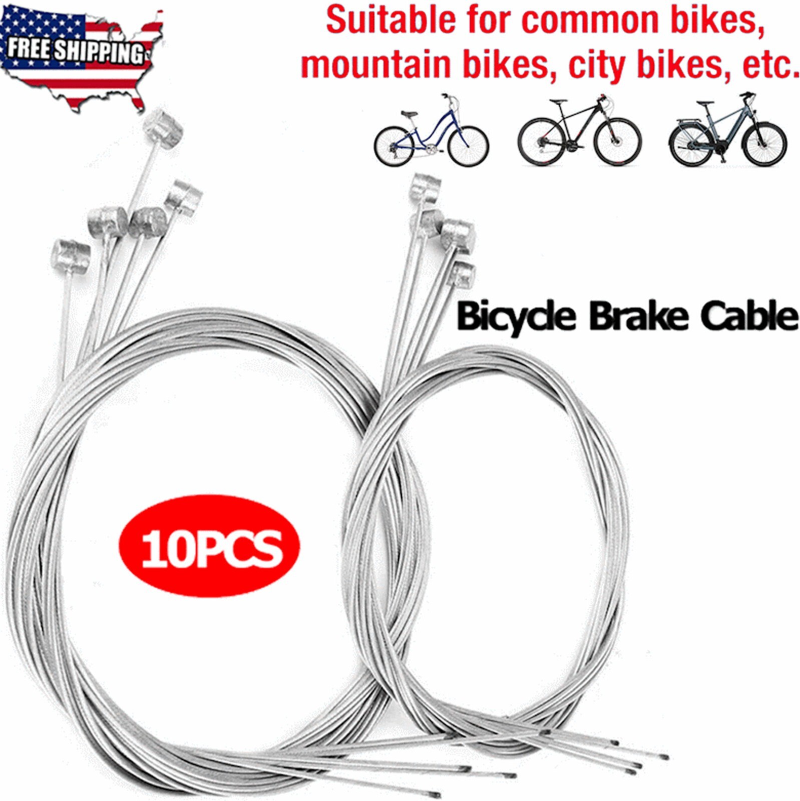 10X Bicycle Bike Brake Cables Stainless Steel Front Rear Inner Wire 5.6ft / 1.7m
