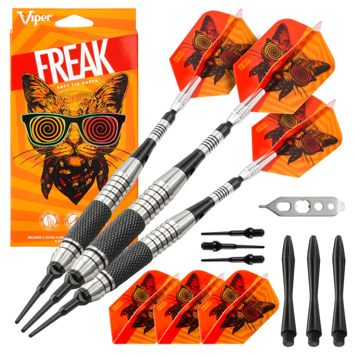Viper Freak Soft Tip Darts - Grip 2 Style - Dartboard Game Accessory - 18 Grams