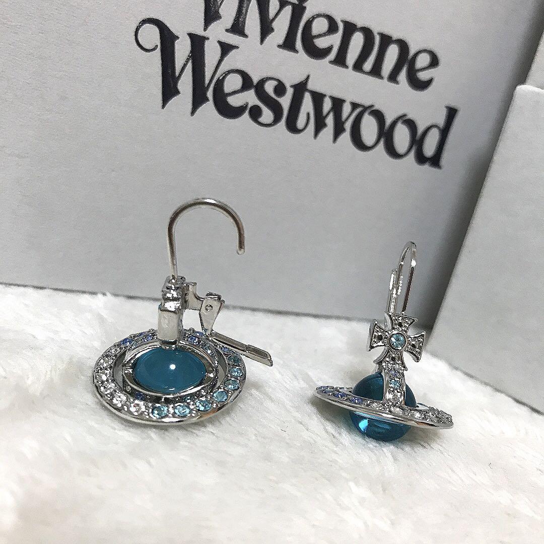 Vivienne Westwood Earrings Tri-Color Stone Tiny Orb Light Blue NO BOX [EJ788