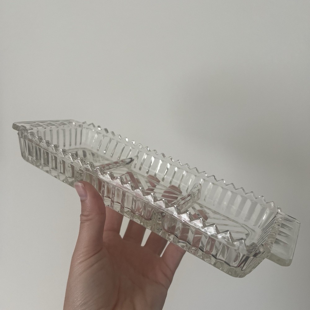 Vintage Glass Rectangular Trinket Tray - 3 Compartments