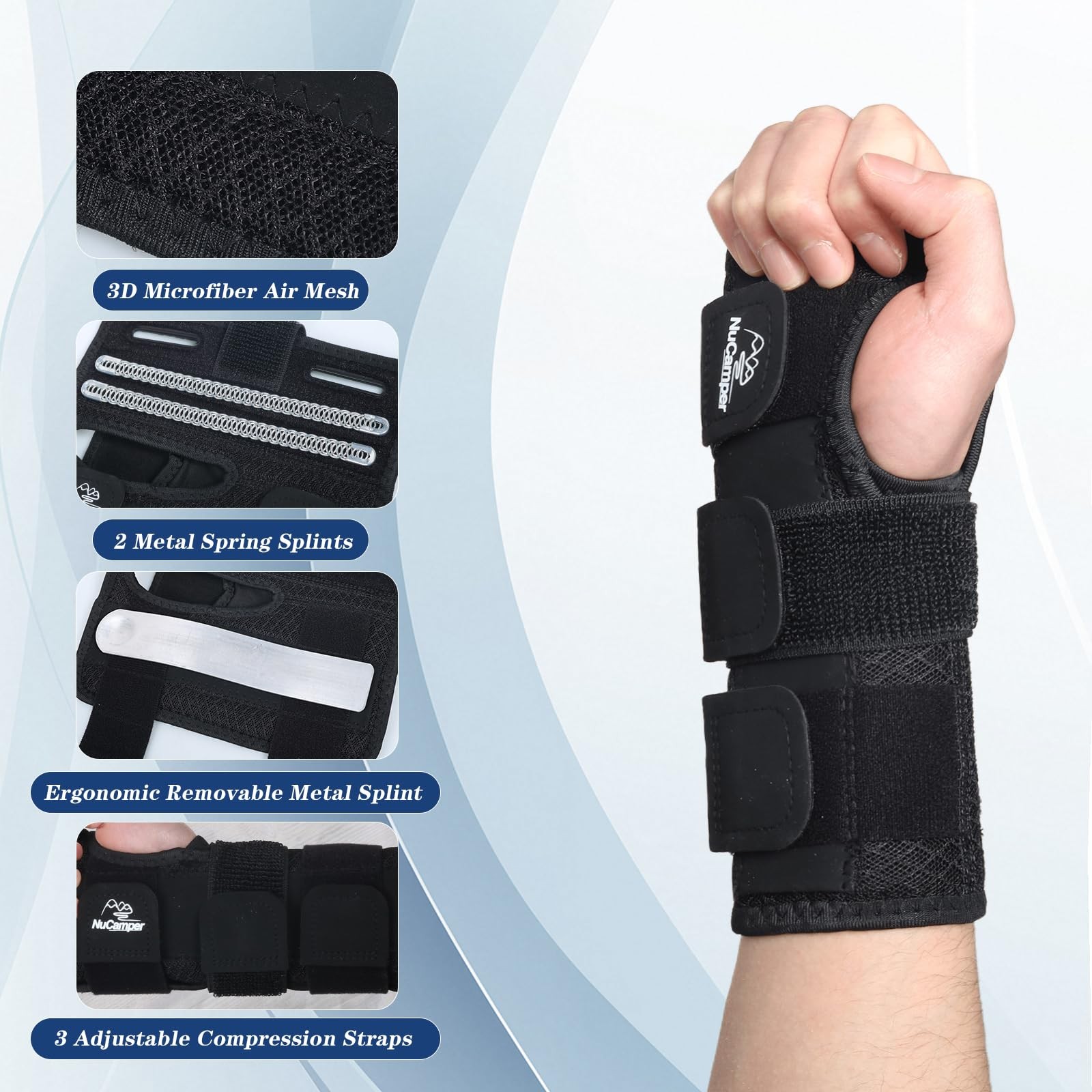 NuCamper Carpal Tunnel Wrist Brace Night Support for Men & S/M, Black-Left