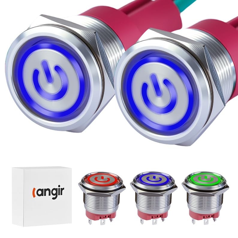 15Amp Push Button Switch，(0.63") 12V-24V Latching Push Button Switch 16mm Blue