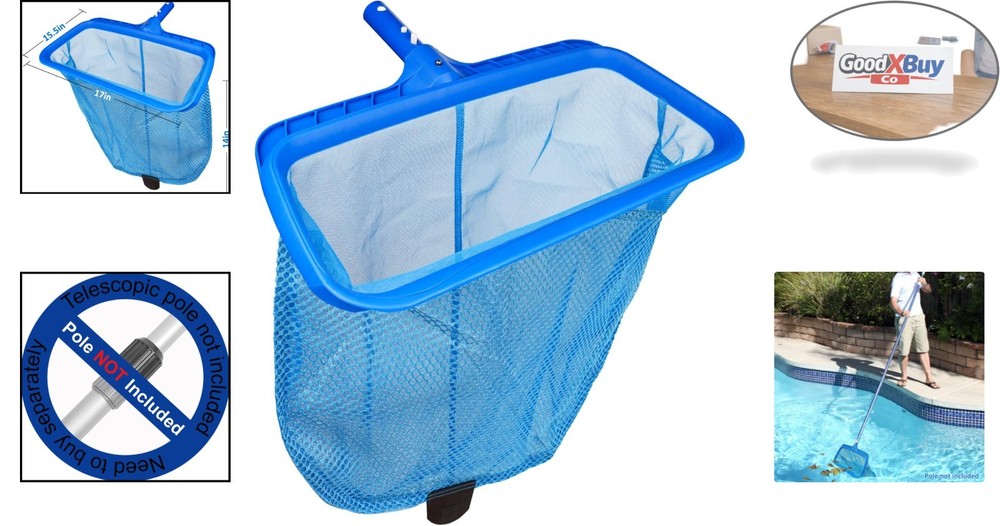Pool Skimmer Net - Fine Mesh Leaf Rake with Deep Bag & Reinforced Frame - Pla...