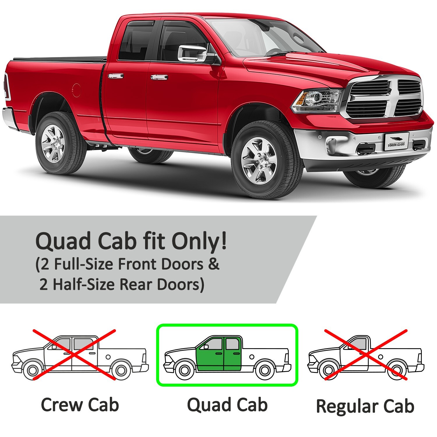 Sun Rain Visors Wind Rain Guards for 2009-2018 Dodge RAM Quad Cab In-channel