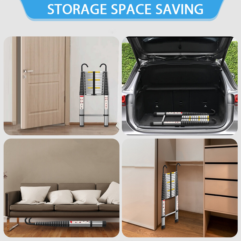 6.2M Portable Heavy Duty Aluminium Telescopic Ladder Extendable With Safety Hook