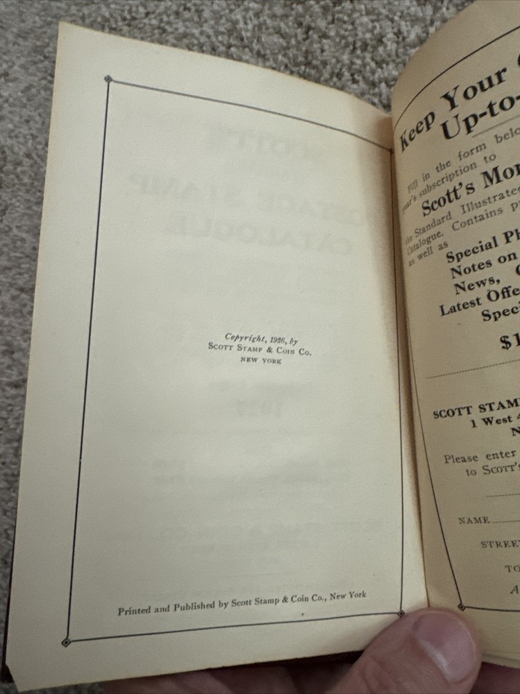 Scott Standard Postage STAMP CATALOG The 1927 Edition -- WHOLE WORLD