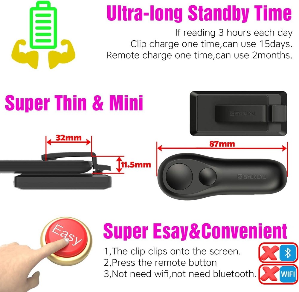 RF Remote Control Page Turner for Kindle Reading Ipad Surface Comics, iPhone An