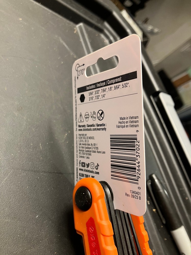 Klein 70540 Compact Folding Hex Key Set SAE Sized Keys NEW