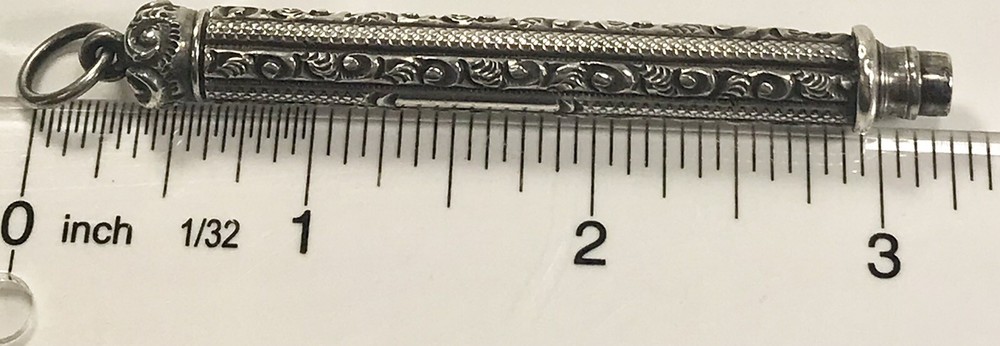 ANTIQUE REPOUSSE STERLING 925 PROPELLING MECHANICAL CHATELAINE PENCIL (C344A)