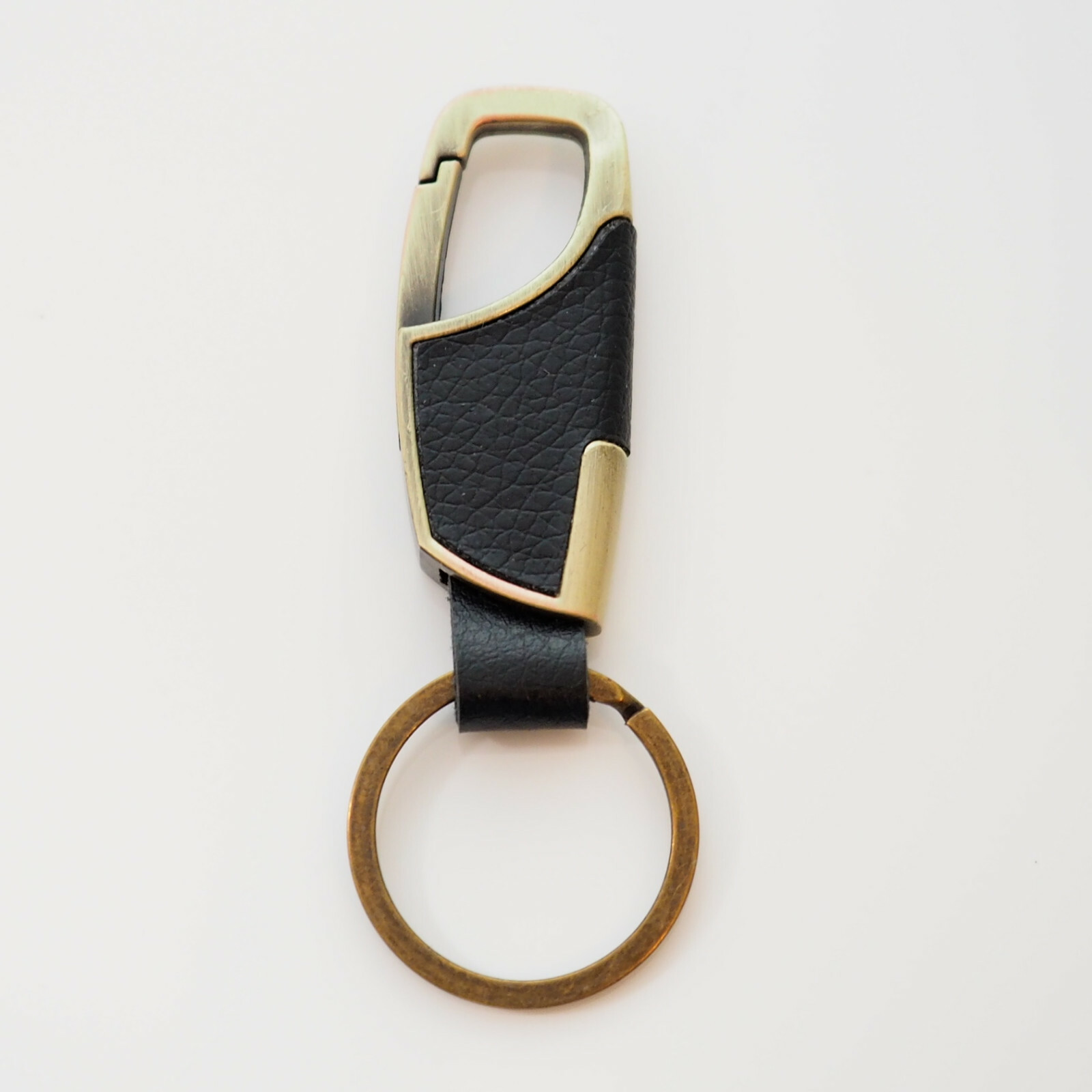 Men's Women's Black Leather & Bronze Clip Keychain Car Key Ring Fob Holder