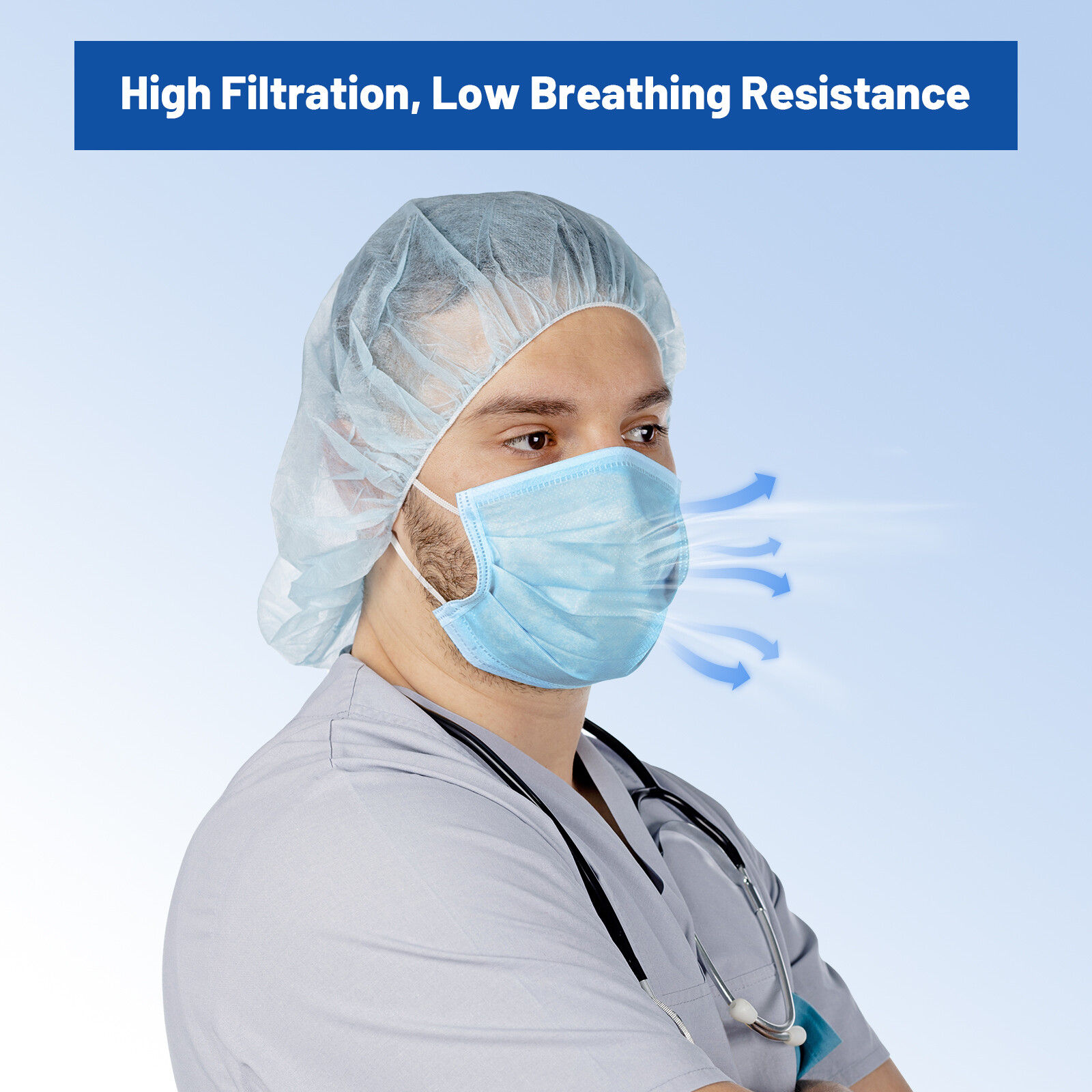 JMU Disposable Medical Face Masks, 4-Ply ASTM Level 3 Ear-Loop Face Masks 50pcs