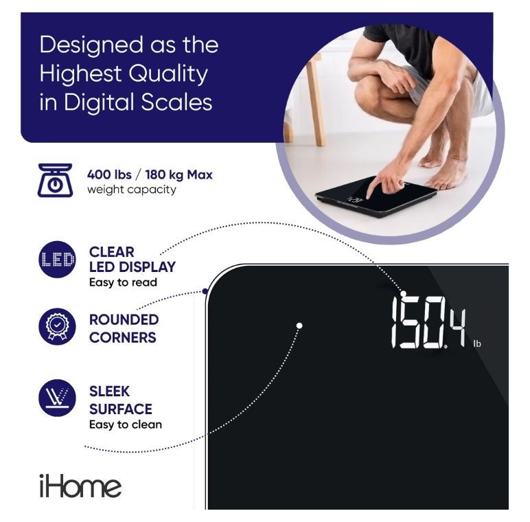 Digital Battery Powered Bathroom Scale 397 lbs, Black