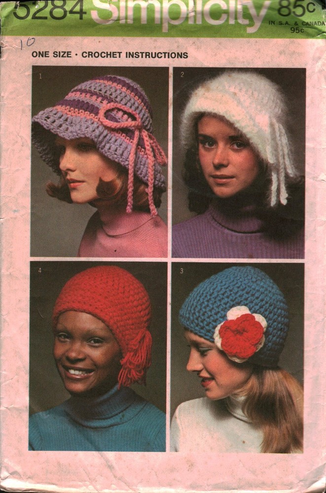 5284 Simplicity Crochet Pattern Instructions Cap Hat Beanie Winter Wool OOP Sew