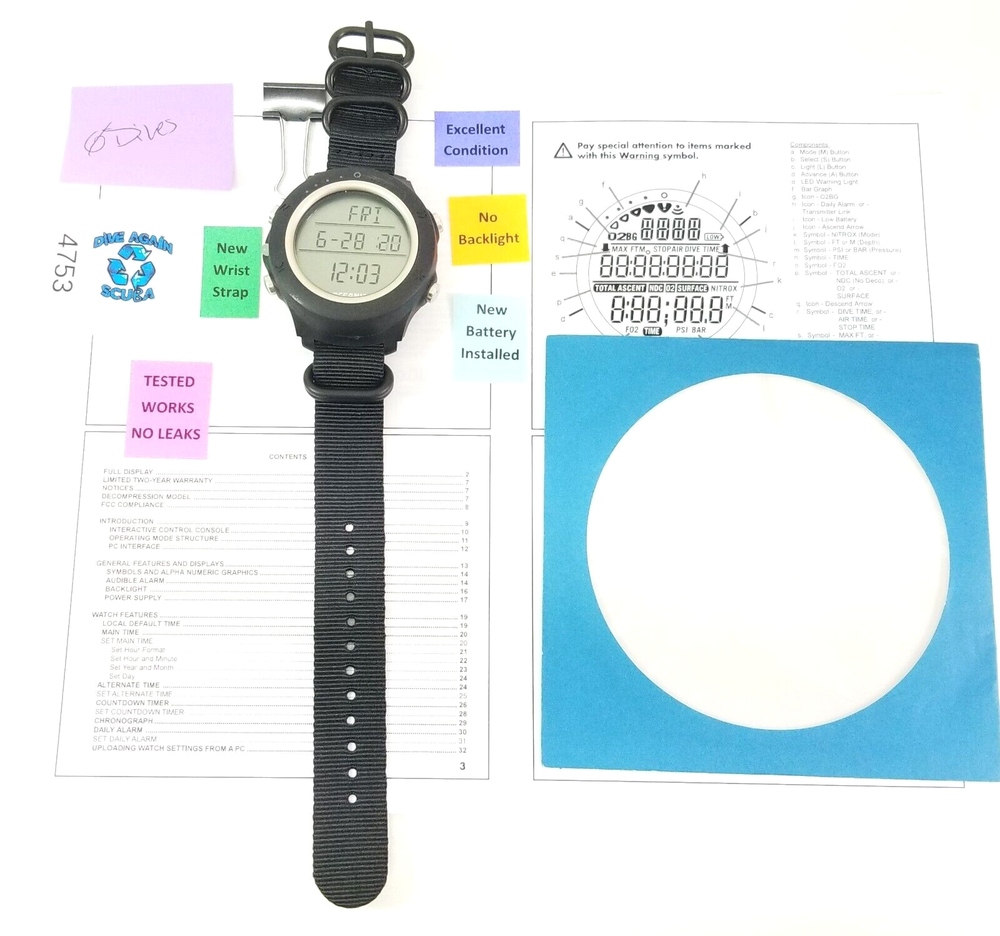 Oceanic Atom Wrist Watch Scuba Dive Computer Wireless Air & Nitrox #4753