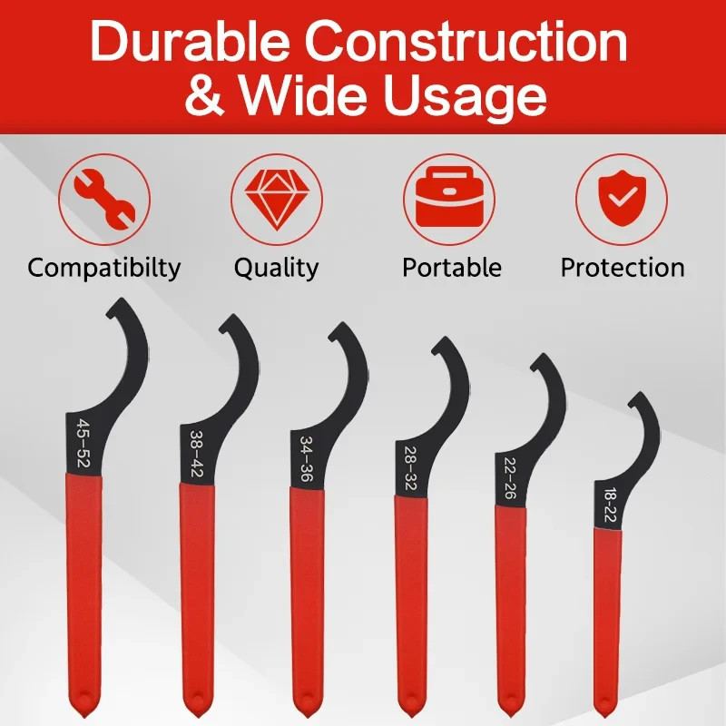 6x Coilover Spanner Wrench Set Adjustable C-Shape Shock Spanner Hook Wrench Tool