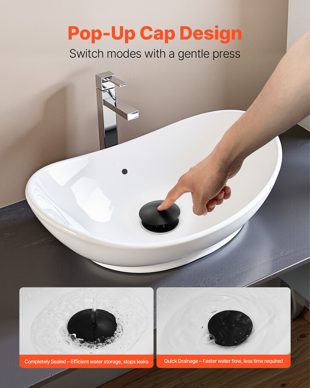 VEVOR Bathroom Sink Drain with Overflow Anti-Clogging Vessel Sink Drain Strainer