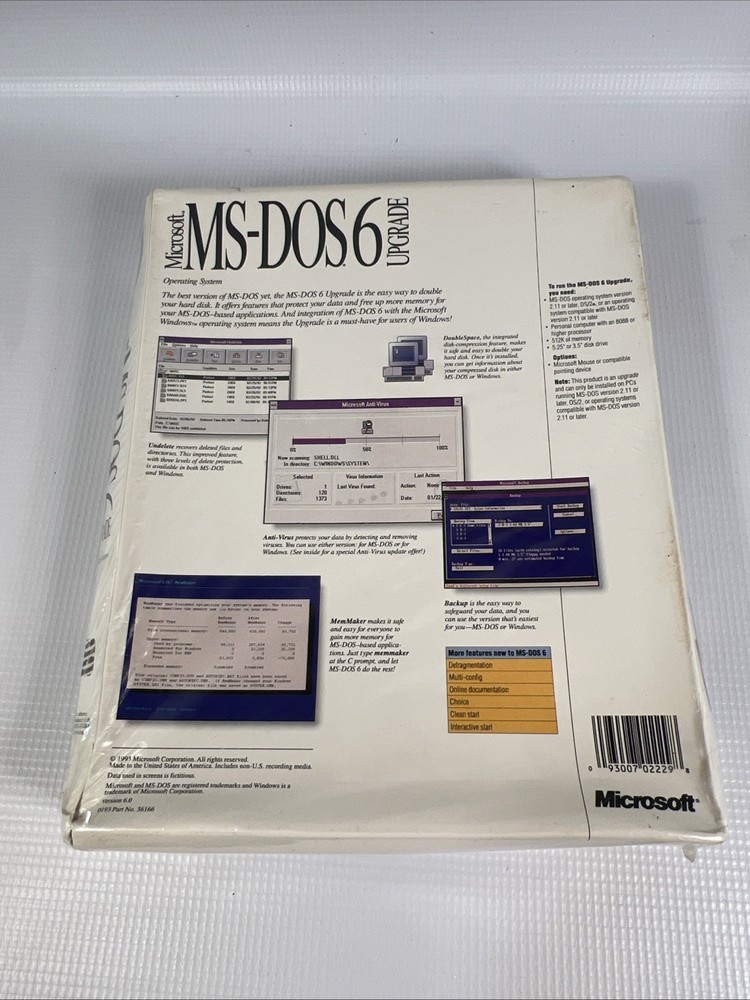 Microsoft MS-DOS 6.0 Operating System Software Upgrade 3.5" Disks SEALED