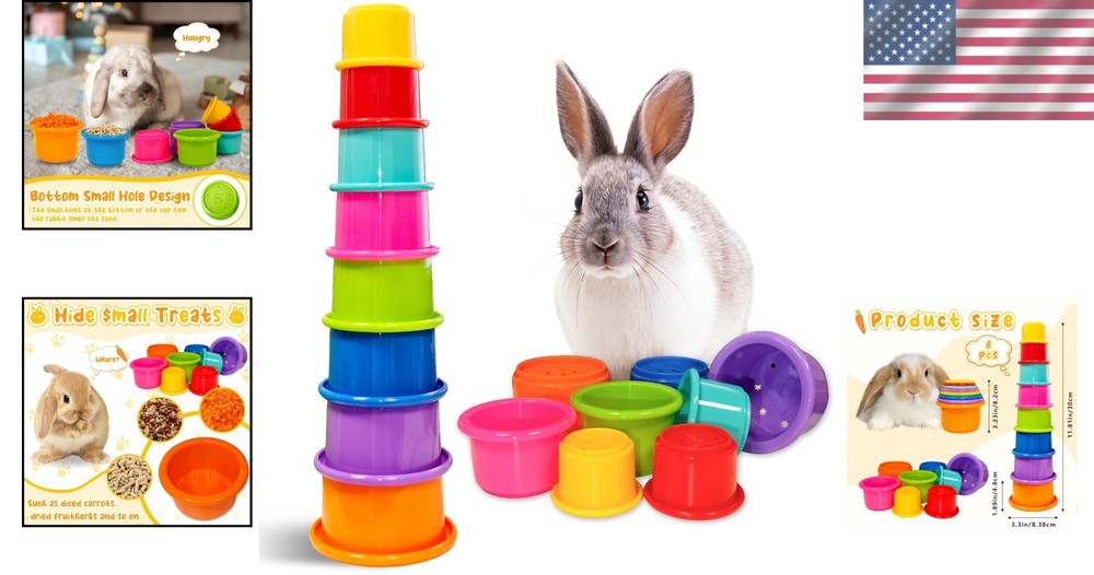 Interactive 8-Piece Nesting Cups for Rabbits & Guinea Pigs - Safe Playtime