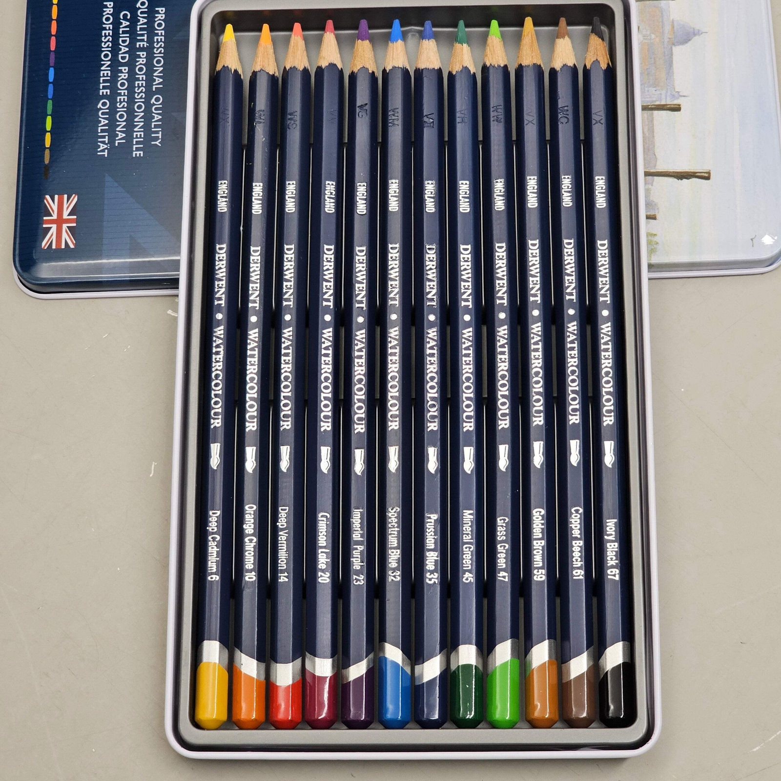 DERWENT Watercolour Pencils (12 Count) Metal Tin for Art