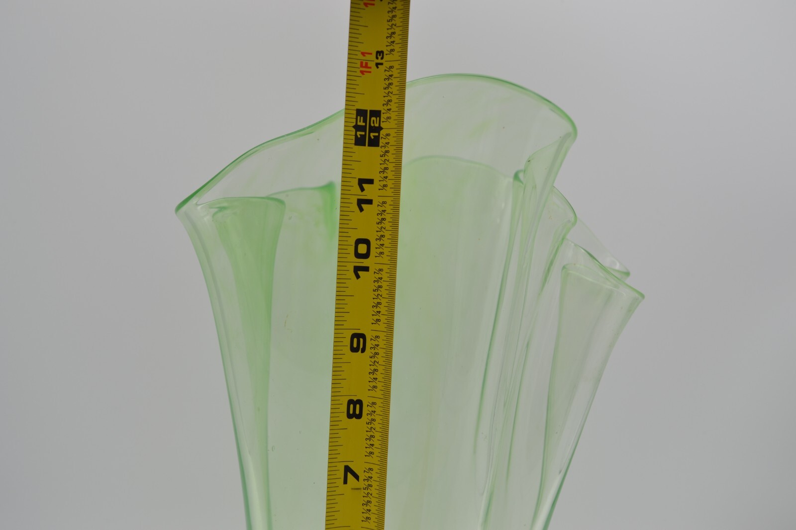 Mid-Century Italian Fazzoletto Green Murano Glass Vase