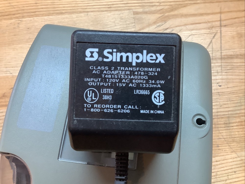Simplex 1603-9101 Electronic Time Clock 15VAC 50/60Hz USED