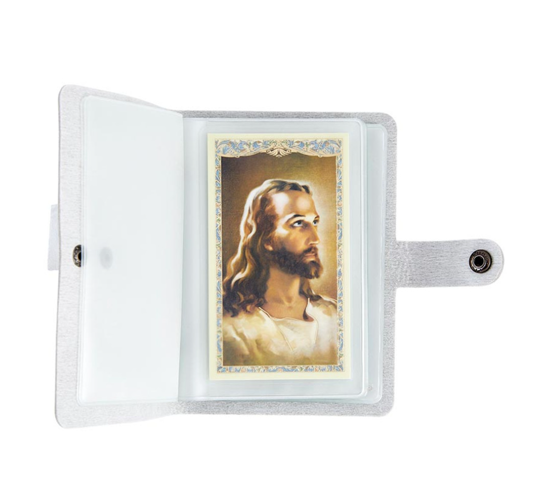 GRAY Prayer Card Holder Book Leatherette Holds 20-40 Cards Catholic Christian