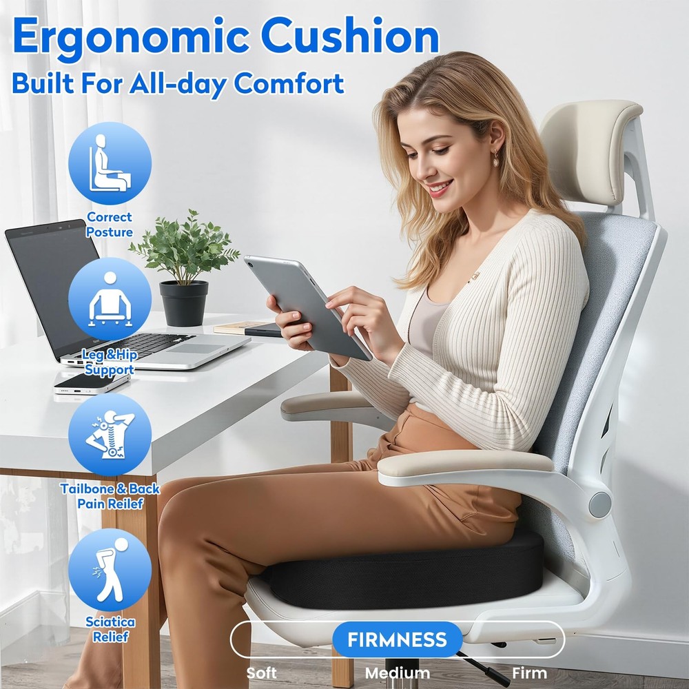 Seat Cushion - Memory Foam Office Chair Cushion for Sciatica, Tailbone & Back...