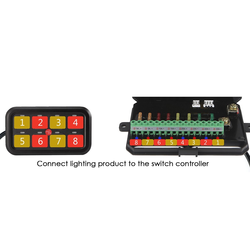AUXBEAM 8 Gang Switch Panel Relay System LED Light Control Blue Backlit ATV UTV