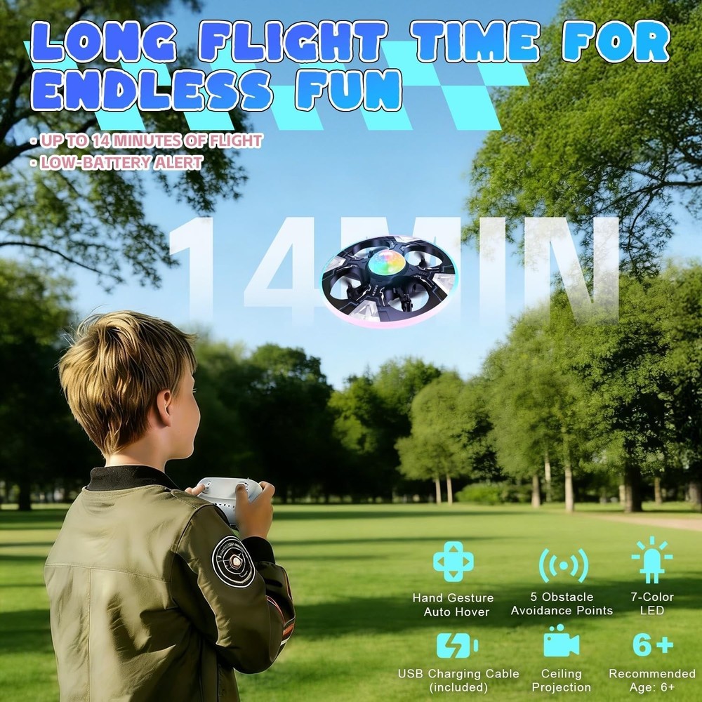 Interactive Mini Drone for Kids - Safe Remote Control with 14 Min Flight Time