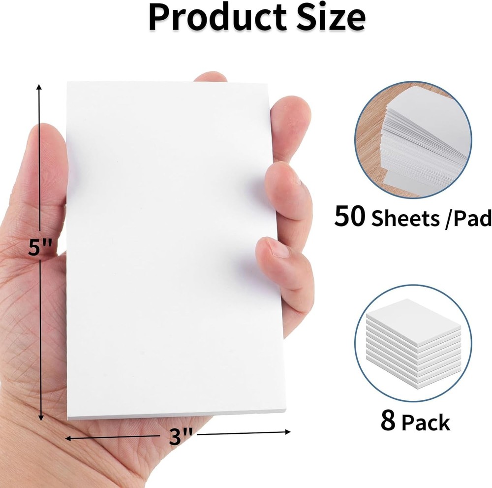 Note Pads In, Blank Notepad, White Scratch Pads for Writing, 50