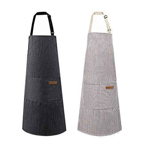 2 Pack Apron, Cotton Cooking Kitchen Aprons, Adjustable Bib Apron with 2