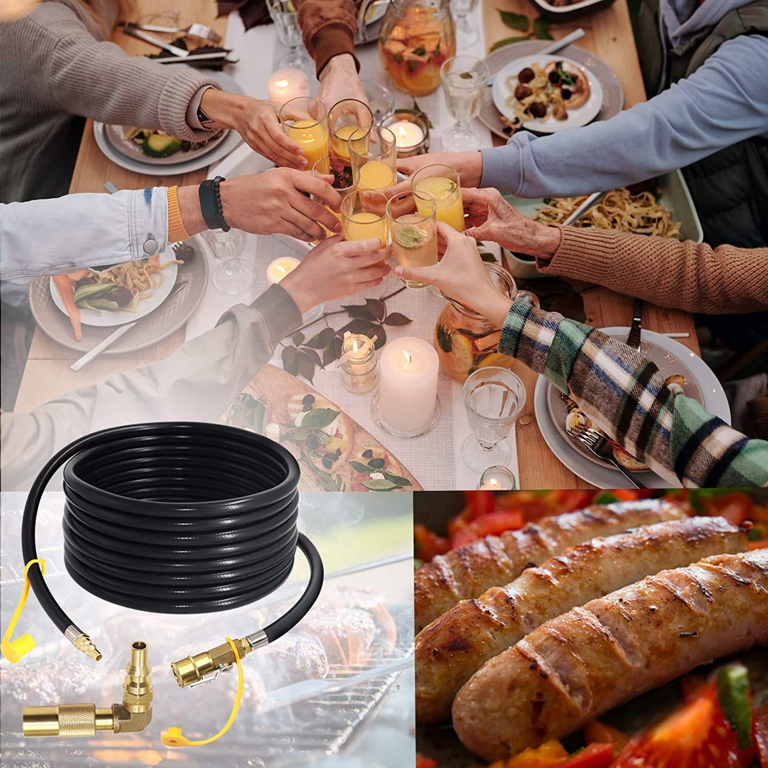 7FT 12FT 24FT Quick Connect Propane Hose for RV to Grill LP RV Hose with Adapter