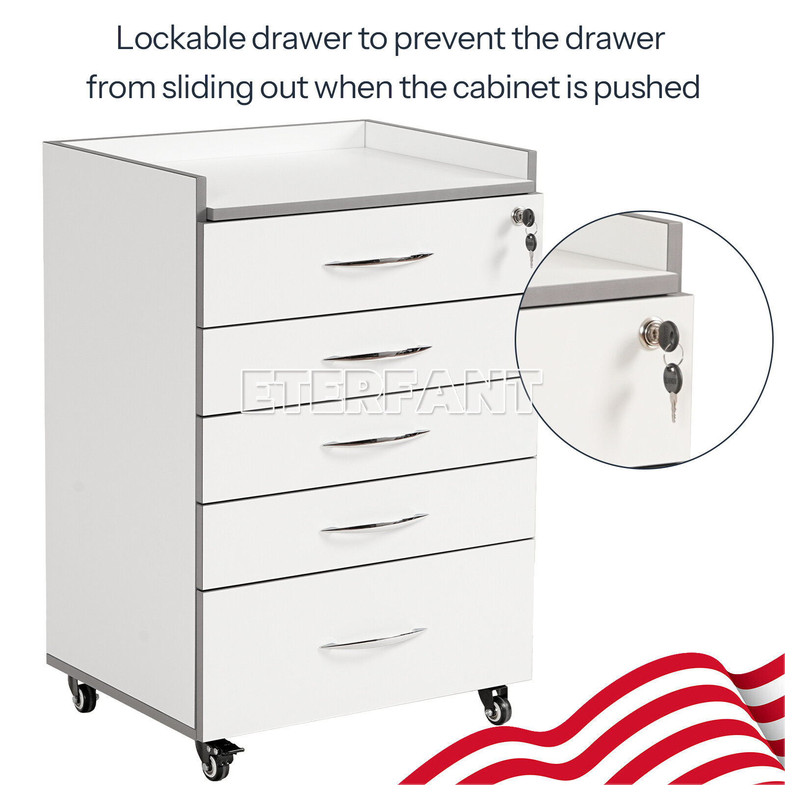 5 Drawers Dental Medical Trolley Cart Acrylic Mobile Wooden Cabinet Rolling Cart