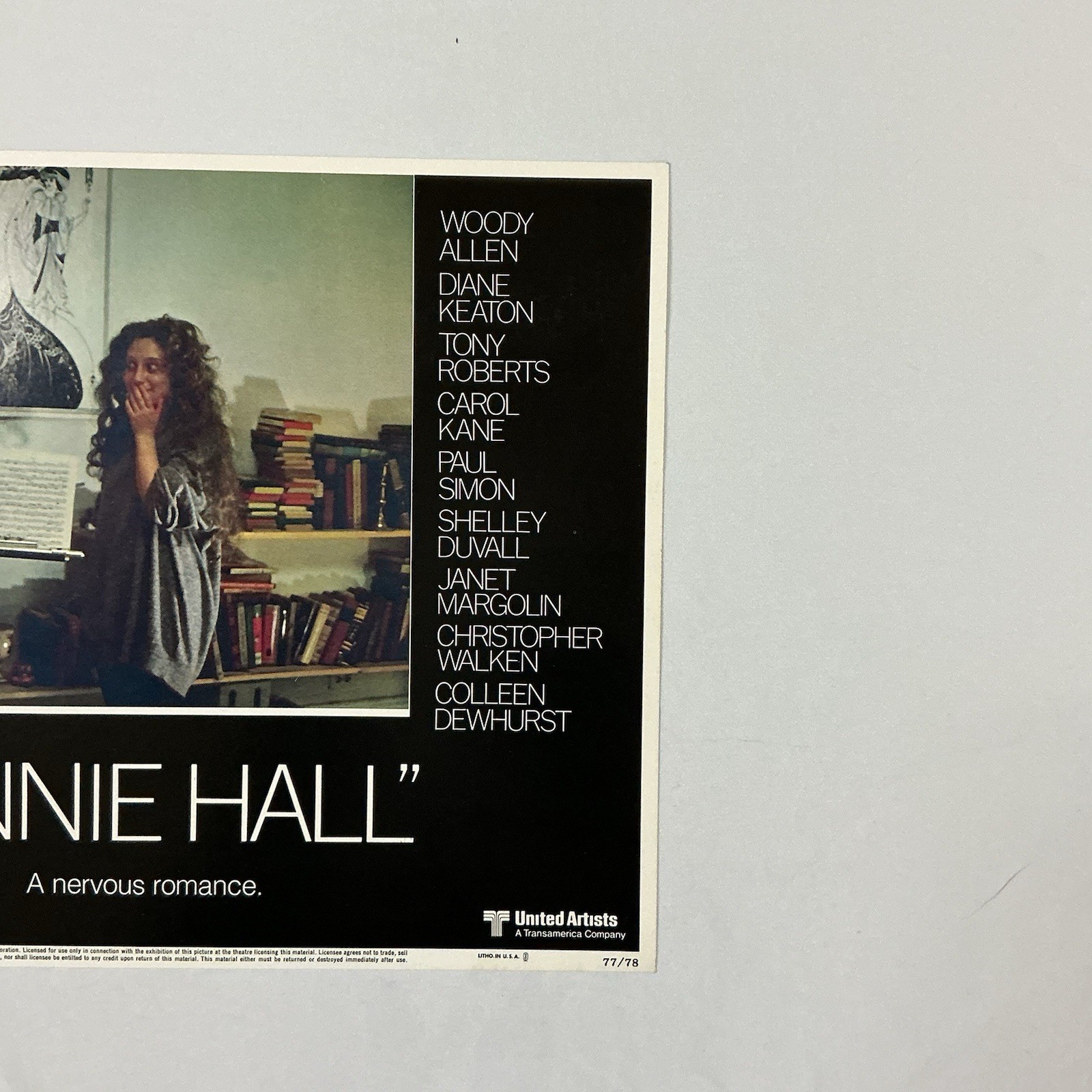 1977 Annie Hall Original 11x14” Lobby Card Woody Allen Diane Keaton